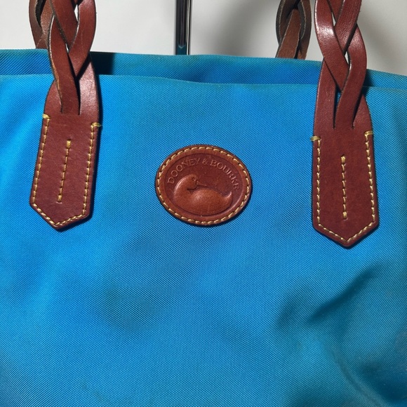 Dooney & Bourke Turquoise Blue Tote with Brown Leather Accents - Picture 3 of 9